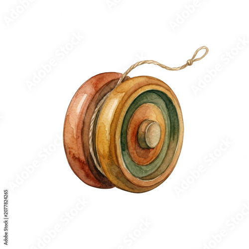 Vintage wooden yoyo isolated watercolor illustration