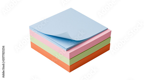Stack of colorful sticky notes blue pink green, orange