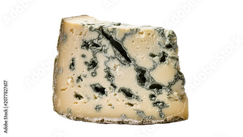 Obraz na plátně Wedge of blue cheese with visible mold veins and crumbly texture