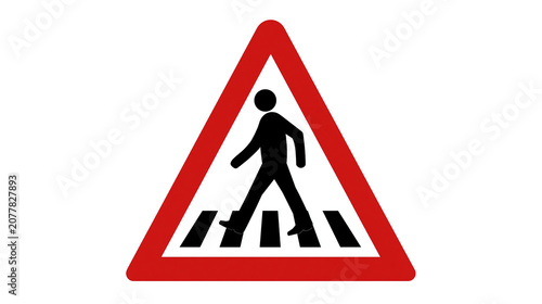 Pedestrian crossing warning sign with red triangle border