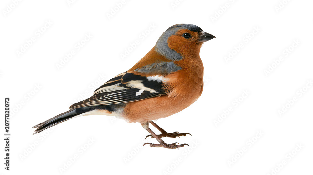 Fototapeta premium Male Chaffinch bird with orange breast and grey head