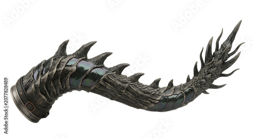 Fotografía Detailed sculpted dragon tail or drinking horn with leather strap