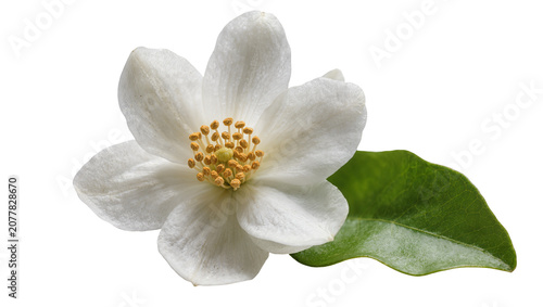 Cuadro en lienzo White orange blossom flower with green leaf
