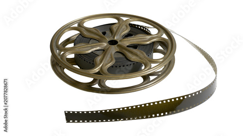 Vintage film reel with unwound celluloid strip