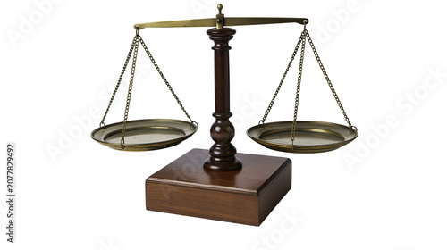 Fotografie Antique brass balance scale with wooden base