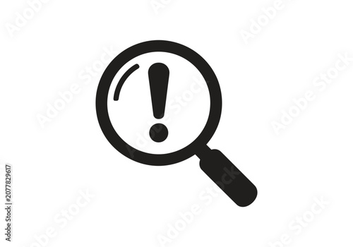 Magnifying glass with exclamation alert icon. Search warning investigation symbol vector outline illustration for analysis and inspection UI design.