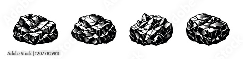 Photos Collection of four distinct black and white illustrations of mineral rocks