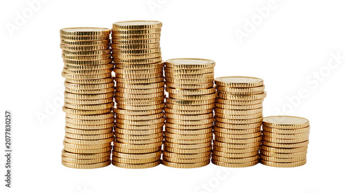 Fotografie Stacks of gold coins in descending order