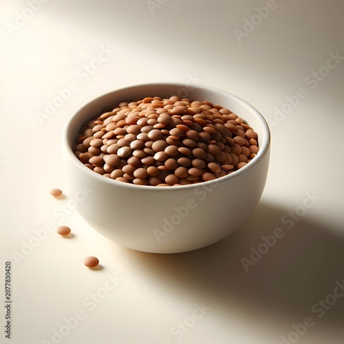 A bowl of plain cooked lentils, neutral background, soft shadows, minimal healthy food concept, commercial food photography style