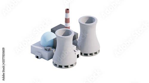 Nuclear power plant cooling towers and reactor building