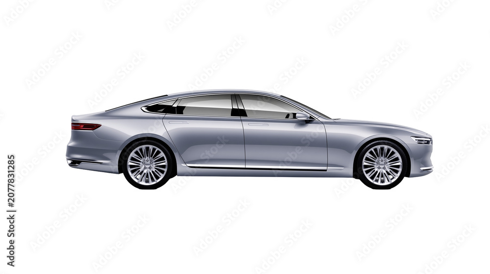 Fototapeta premium Silver luxury sedan car side view