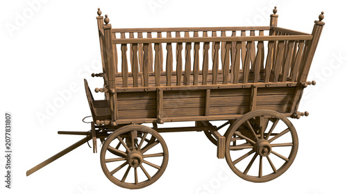 Fotografie Wooden horse-drawn cart with railing and seat