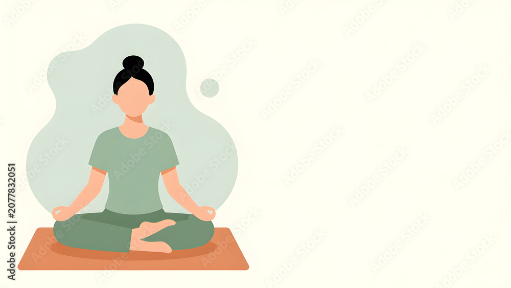 Obraz premium Minimalist illustration of woman practicing meditation with copy space