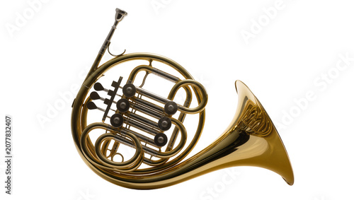 Photography Brass French horn musical instrument with valves