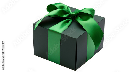 Fotografía Dark green gift box with satin ribbon bow