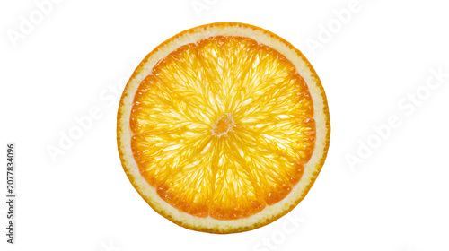 Fotografie Translucent orange slice with vibrant yellow pulp and white rind