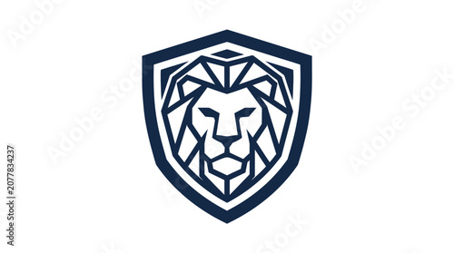 Tableau sur toile Geometric lion head icon inside a dark blue shield.