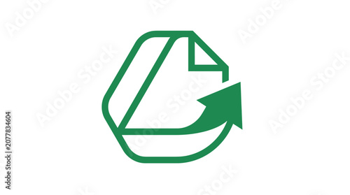 Green paper document icon with upward recycling arrow.