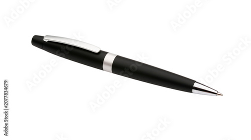 Photography Black ballpoint pen with silver clip and band