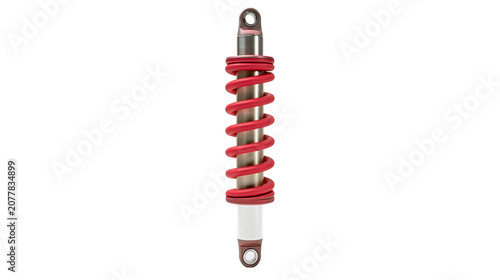Photos Red coilover shock absorber with silver metal cylinder
