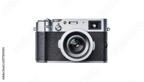 Foto Retro digital camera with silver body and black textured grip