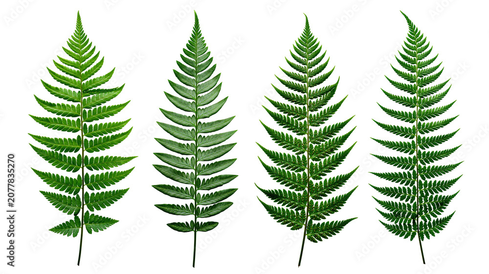 Obraz premium Four green fern leaves with serrated edges