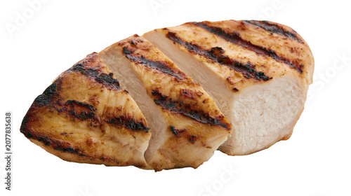 Fotografie Sliced grilled chicken breast with char marks