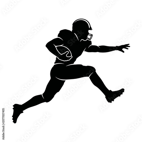 American Football Player Running with Ball Black Silhouette Illustration