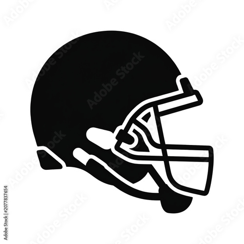 American Football Helmet Black Silhouette Icon with Face Mask
