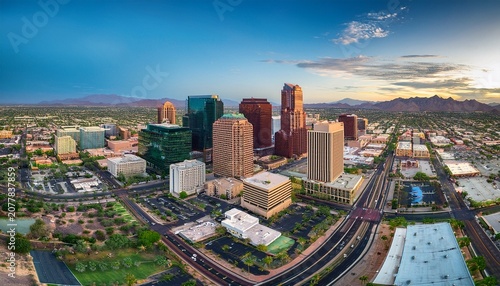 overhead photo of phoenix downtown skyline