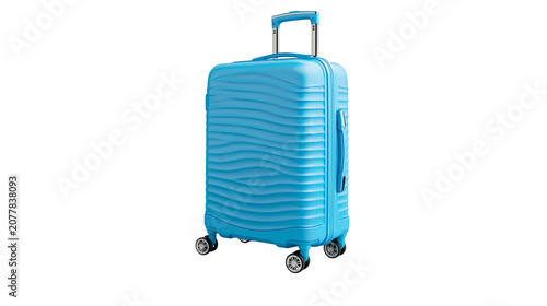 Bild auf Leinwand Blue hardshell suitcase with four spinner wheels and telescopic handle