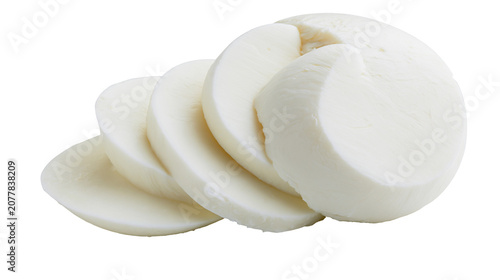 Tableau sur toile Sliced fresh mozzarella cheese rounds