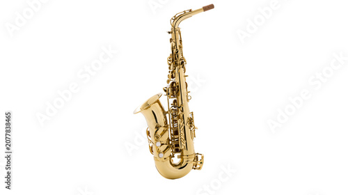 Fotografija Golden alto saxophone with keys and mouthpiece