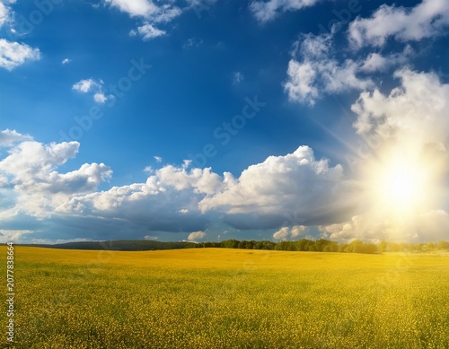 bright sunny afternoon day with the sun in the cloudy sky