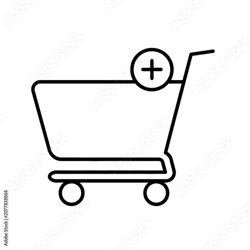 An icon of a shopping cart with a plus sign on it