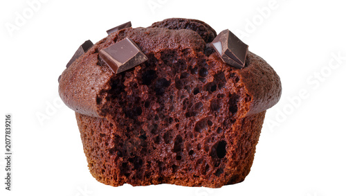 Foto Chocolate muffin with chunks of dark chocolate on top