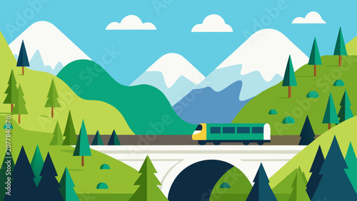 Mountain Railway Valley Vector Illustration