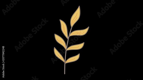 Seamless looping animation of a swaying autumn twig with orange leaves for fall concepts. Flat style sticker design element isolated on transparent alpha channel background