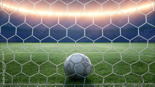 a soccer ball inside a goal net