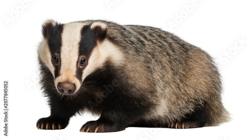 Fotografie European badger with distinctive black and white facial markings