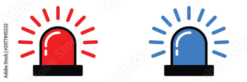 Cuadro en lienzo Emergency Siren Icon with Red and Blue Warning Lights for Police, Ambulance, Rescue Service, and Editable Vector Illustration