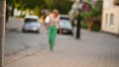 city ​​street with passersby defocused background
