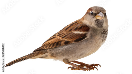 Bild auf Leinwand House sparrow bird with brown and grey feathers perched