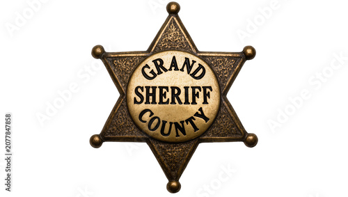 Cuadro en lienzo Antique bronze Grand Sheriff County star badge, isolated on transparent backgrou