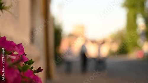 city ​​street with passersby defocused background
