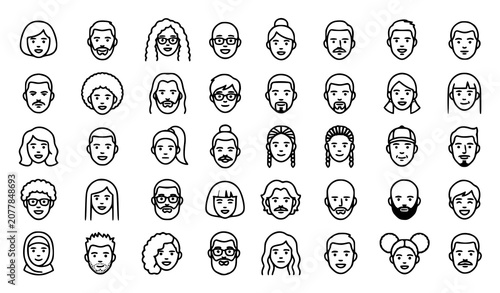 Quadro em tela Minimal Male Female Avatar Icons Collection Editable Stroke People Line Art Vect