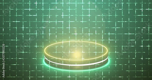 Luxury Neon Cylinder Podium on a grid background in 4K. Abstract Minimal Display Background for product showcase, presentation, and promotion. Empty display podium. Easy to use.