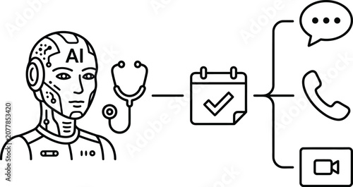 AI robot with stethoscope and calendar phone video call chat  medical technology and artificial intelligence concept
