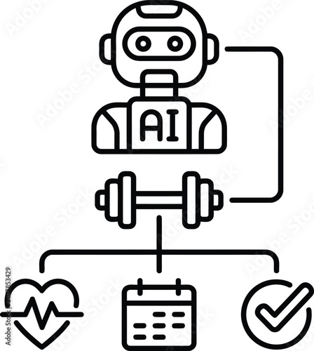 AI robot exercising with dumbbell for fitness and health tracking calendar checkmark  technology and workout concept