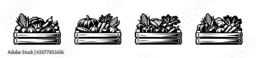 Konstfotografi Assortment of fresh vegetables in wooden crates, a bountiful harvest illustratio